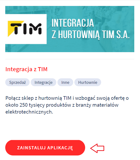 Aplikacja: Integracja z hurtownią Tim – Inteshop