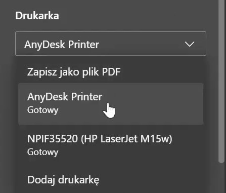 AnyDesk - zdalne drukowanie.