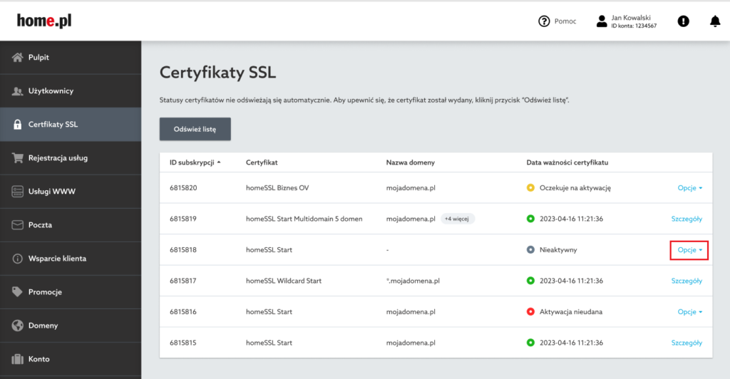 Aktywacja nowego certyfikatu SSL w home.pl