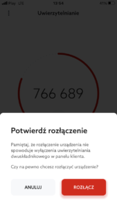 Aplikacja mobilna - Rozłącz urządzenie - Potwierdź rozłączenie