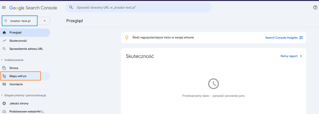 Google Search Console - Mapa witryn