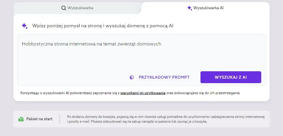 Wyszukiwarka AI - znajdź nazwę swojej domeny