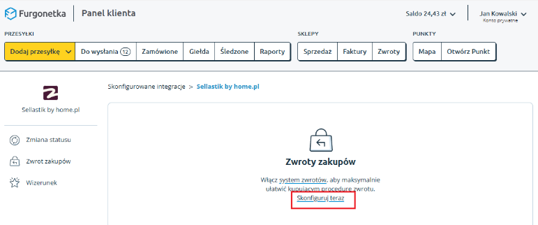 Wdrożenie systemu zwrotów od Furgonetki