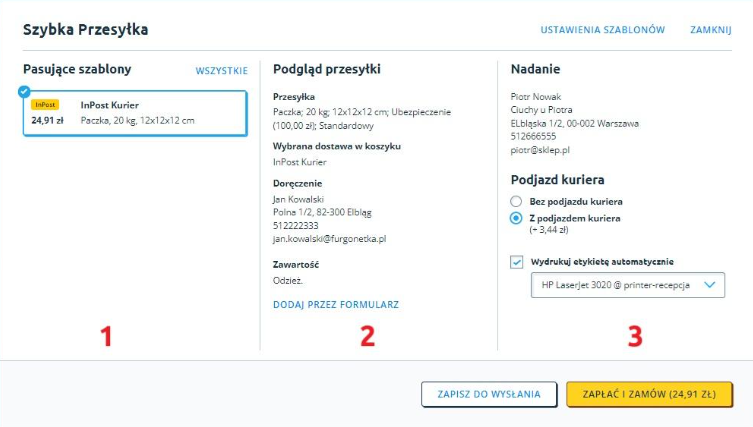 Tworzenie przesyłki w module Szybka Przesyłka od Furgonetka.pl