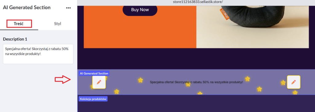 przykład uzycia prompta do wygenerowania sekcji AI w sellastiku