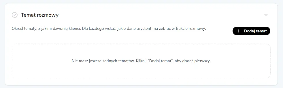 Tematy rozmów i zbieranie danych przez Asystenta Telefonicznego AI