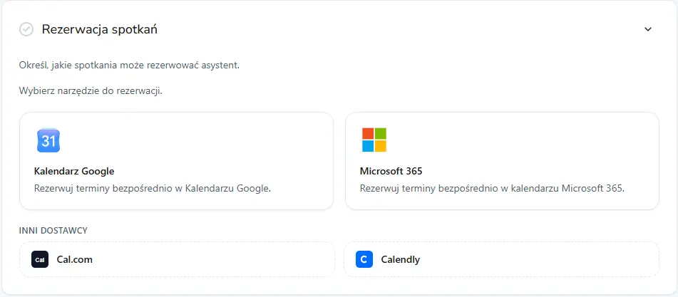 Rezerwacje spotkań przez Asystenta Telefonicznego AI (Cal.com i Calendly)