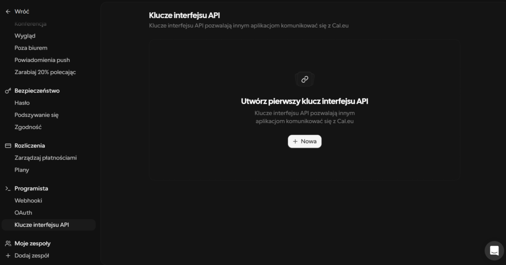 Cal.com - zakładka API