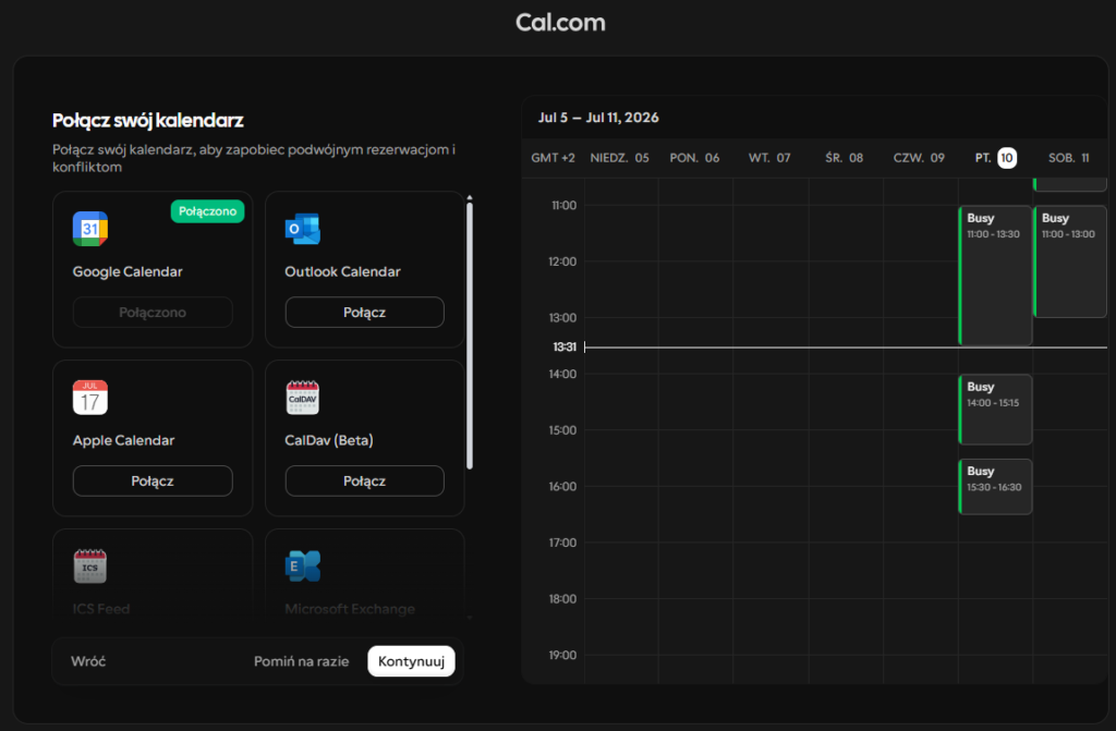 Połączenie innych kalendarzy w Cal.com