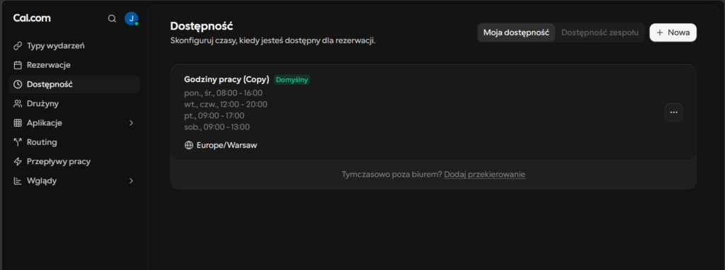 Ustawianie dostępności w Cal.com